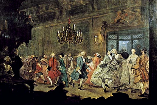 William Hogart, Il ballo o Il matrimonio felice VI, 1745, olio su tela, 67.7 x 89.2 cm, South London Art Gallery, Londra