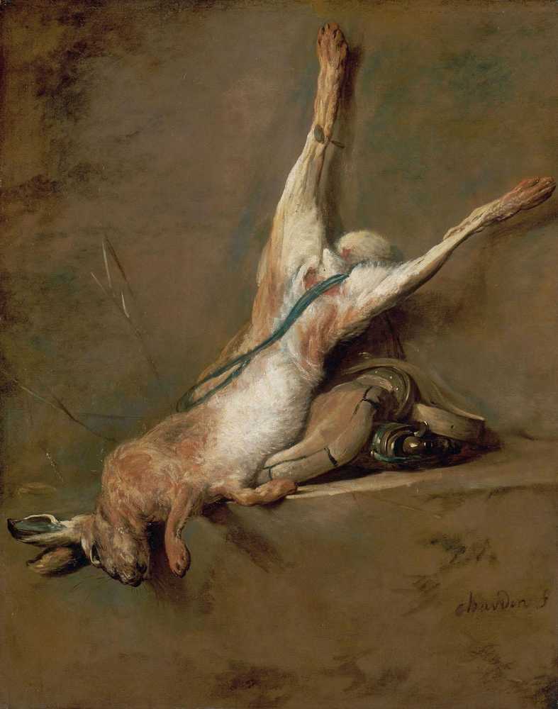 Chardin, Lepre morta con sacca per polvere da sparo e carniere