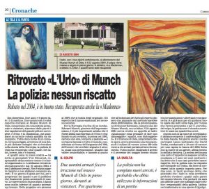 L'Urlo di Munch, le notizie sui giornali