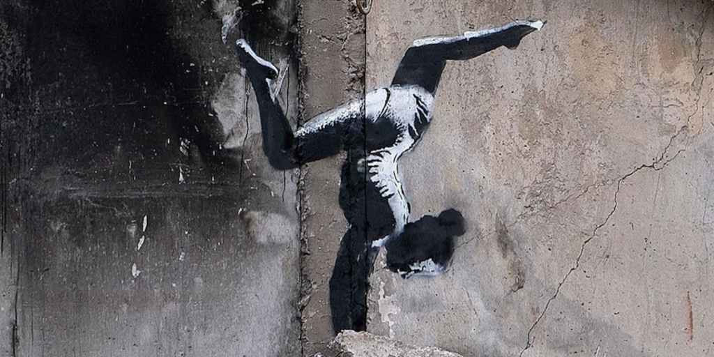 Ginnasta di Banksy apparsa in Ucraina