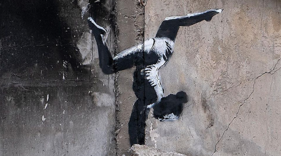 Ginnasta di Banksy apparsa in Ucraina