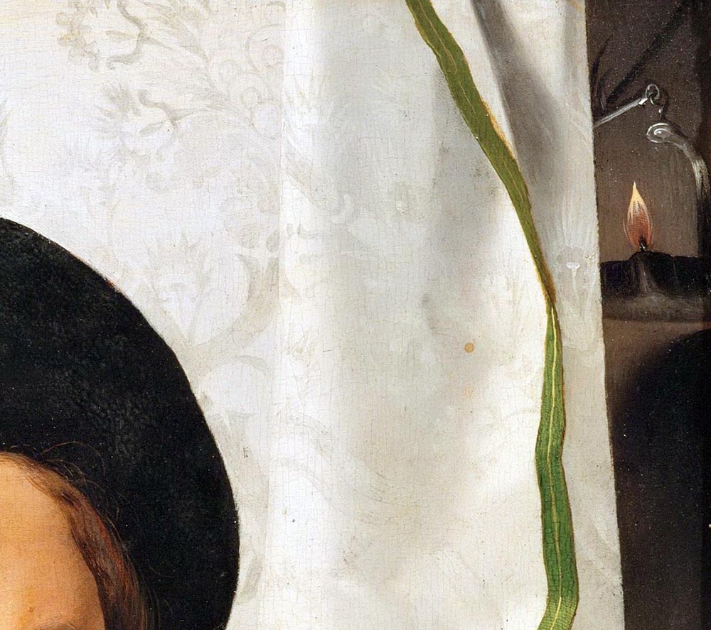 Ritratto di Giovane con Lucerna, particolare della tenda, Lorenzo Lotto