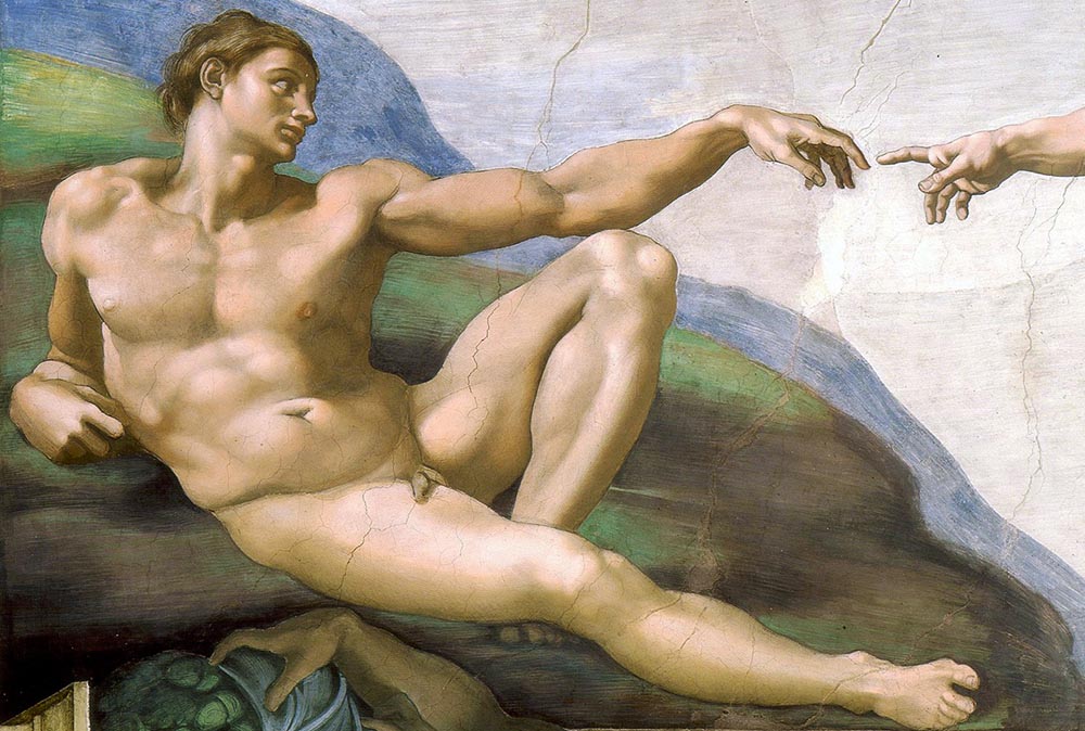 Adamo, particolare della Creazione di Adamo, Michelangelo Buonarroti, Cappella Sistina, Roma