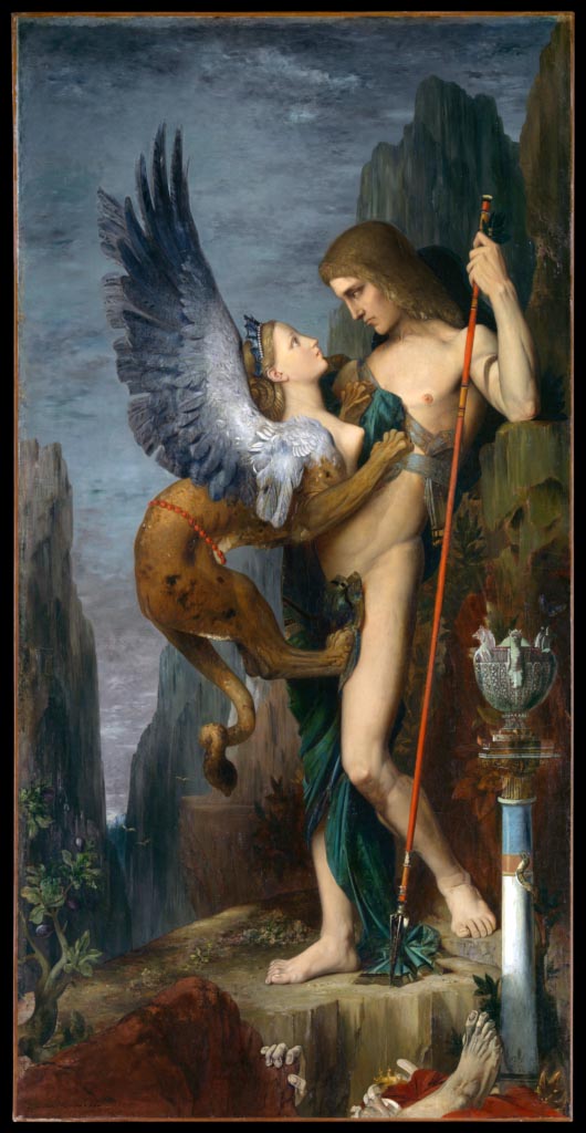 Gustave Moreau, Edipo e la Sfinge, 1864, olio su tela, 206.4 × 104.8 cm, Metropolitan Museum of Art, New York.