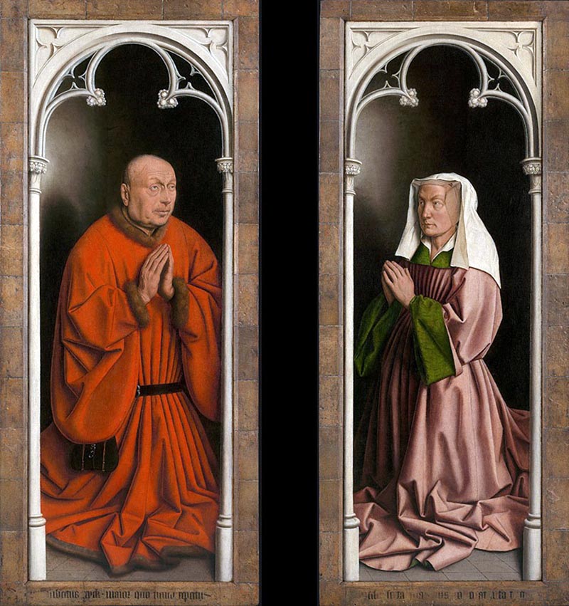 Hubert e Jan van Eyck, Polittico dell’agnello mistico, 1432, pannelli esterni, particolare dei donatori