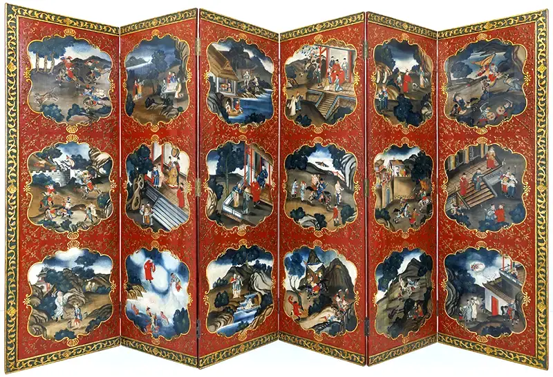 Paravento cinese del XVIII secolo esposto alla mostra alla Fondazione Prada